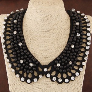 Rhinestone and Pearl Embellished Hollow Fashion Cloth Costume Necklace - Black