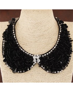 Black Sequins and White Rhinestones Decorated Fake Collar Statement Fashion Necklace