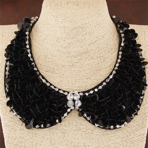 Black Sequins and White Rhinestones Decorated Fake Collar Statement Fashion Necklace