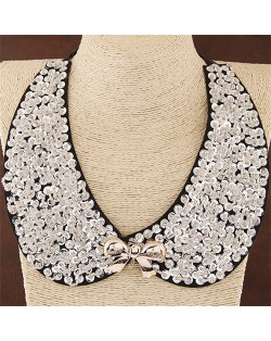 Beads Attached with Bowknot Decorated Fake Collar Statement Fashion Necklace - Black