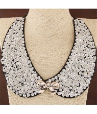 Beads Attached with Bowknot Decorated Fake Collar Statement Fashion Necklace - Black