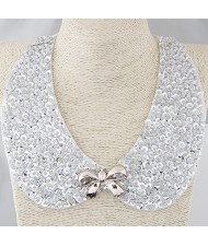 Beads Attached with Bowknot Decorated Fake Collar Statement Fashion Necklace - White