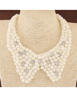 White Pearls and Rhinestone Fake Collar Design Statement Fashion Necklace
