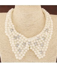 White Pearls and Rhinestone Fake Collar Design Statement Fashion Necklace