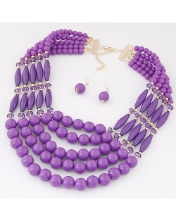 Bohemian Fashion Multiple Layers Beads Design Elastic Fashion Necklace and Earrings Set - Purple