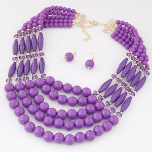 Bohemian Fashion Multiple Layers Beads Design Elastic Fashion Necklace and Earrings Set - Purple