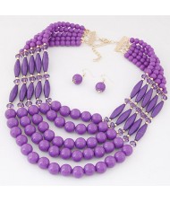 Bohemian Fashion Multiple Layers Beads Design Elastic Fashion Necklace and Earrings Set - Purple