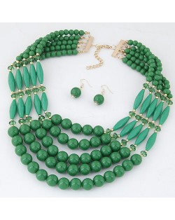 Bohemian Fashion Multiple Layers Beads Design Elastic Fashion Necklace and Earrings Set - Green