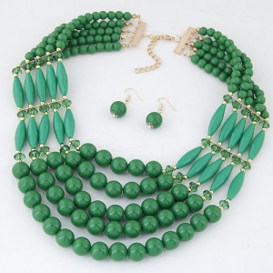 Bohemian Fashion Multiple Layers Beads Design Elastic Fashion Necklace and Earrings Set - Green