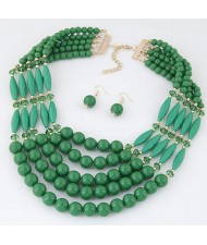 Bohemian Fashion Multiple Layers Beads Design Elastic Fashion Necklace and Earrings Set - Green