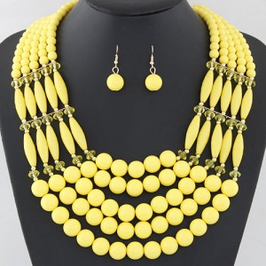Bohemian Fashion Multiple Layers Beads Design Elastic Fashion Necklace and Earrings Set - Yellow