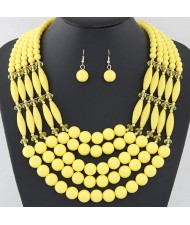 Bohemian Fashion Multiple Layers Beads Design Elastic Fashion Necklace and Earrings Set - Yellow