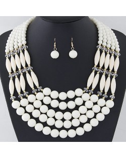 Bohemian Fashion Multiple Layers Beads Design Elastic Fashion Necklace and Earrings Set - White