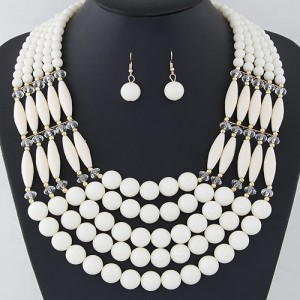 Bohemian Fashion Multiple Layers Beads Design Elastic Fashion Necklace and Earrings Set - White