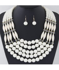 Bohemian Fashion Multiple Layers Beads Design Elastic Fashion Necklace and Earrings Set - White