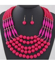 Bohemian Fashion Multiple Layers Beads Design Elastic Fashion Necklace and Earrings Set - Rose