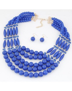 Bohemian Fashion Multiple Layers Beads Design Elastic Fashion Necklace and Earrings Set - Blue