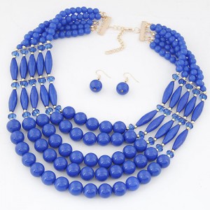 Bohemian Fashion Multiple Layers Beads Design Elastic Fashion Necklace and Earrings Set - Blue