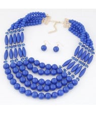 Bohemian Fashion Multiple Layers Beads Design Elastic Fashion Necklace and Earrings Set - Blue
