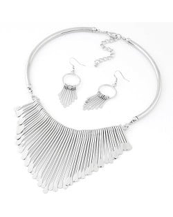 Western High Fashion Waterdrops Dripping Statement Fashion Necklace and Earrings Set - Silver
