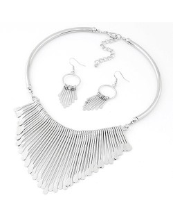 Western High Fashion Waterdrops Dripping Statement Fashion Necklace and Earrings Set - Silver
