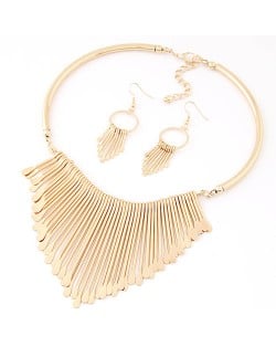 Western High Fashion Waterdrops Dripping Statement Fashion Necklace and Earrings Set  - Golden
