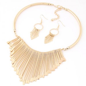 Western High Fashion Waterdrops Dripping Statement Fashion Necklace and Earrings Set  - Golden