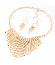 Western High Fashion Waterdrops Dripping Statement Fashion Necklace and Earrings Set  - Golden