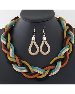 Weaving Dough Twist Design Fashion Alloy Necklace and Earrings Set - Orange and Yellow