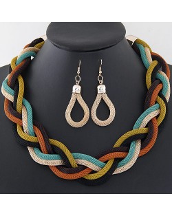 Weaving Dough Twist Design Fashion Alloy Necklace and Earrings Set - Orange and Yellow