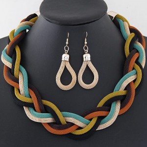 Weaving Dough Twist Design Fashion Alloy Necklace and Earrings Set - Orange and Yellow