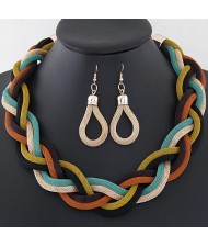 Weaving Dough Twist Design Fashion Alloy Necklace and Earrings Set - Orange and Yellow