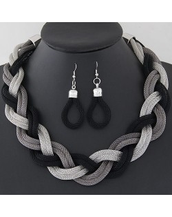Weaving Dough Twist Design Fashion Alloy Necklace and Earrings Set - Black and Silver