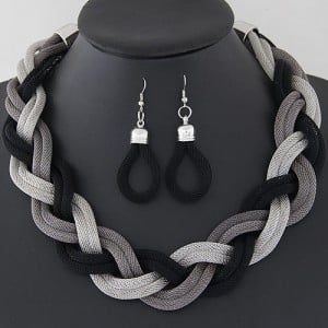 Weaving Dough Twist Design Fashion Alloy Necklace and Earrings Set - Black and Silver
