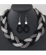 Weaving Dough Twist Design Fashion Alloy Necklace and Earrings Set - Black and Silver