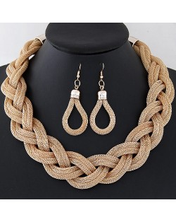 Weaving Dough Twist Design Fashion Alloy Necklace and Earrings Set - Golden