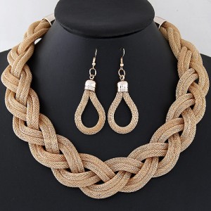 Weaving Dough Twist Design Fashion Alloy Necklace and Earrings Set - Golden