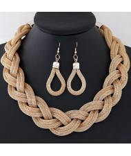 Weaving Dough Twist Design Fashion Alloy Necklace and Earrings Set - Golden