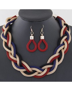 Weaving Dough Twist Design Fashion Alloy Necklace and Earrings Set - Red and Black