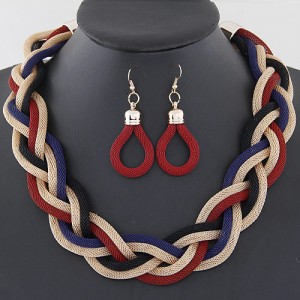 Weaving Dough Twist Design Fashion Alloy Necklace and Earrings Set - Red and Black
