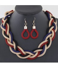 Weaving Dough Twist Design Fashion Alloy Necklace and Earrings Set - Red and Black