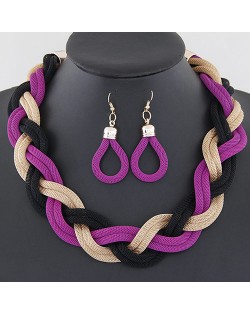 Weaving Dough Twist Design Fashion Alloy Necklace and Earrings Set - Purple and Black