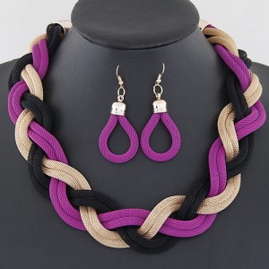 Weaving Dough Twist Design Fashion Alloy Necklace and Earrings Set - Purple and Black