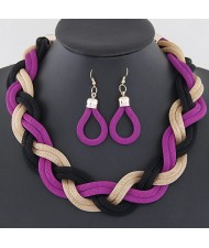 Weaving Dough Twist Design Fashion Alloy Necklace and Earrings Set - Purple and Black