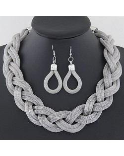 Weaving Dough Twist Design Fashion Alloy Necklace and Earrings Set - Silver