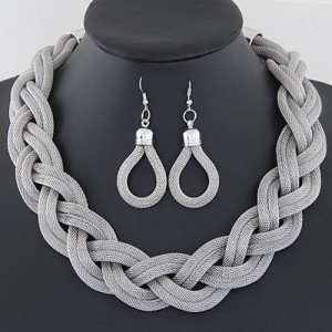 Weaving Dough Twist Design Fashion Alloy Necklace and Earrings Set - Silver