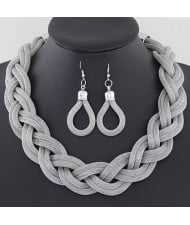 Weaving Dough Twist Design Fashion Alloy Necklace and Earrings Set - Silver