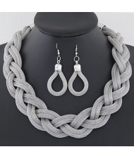 Weaving Dough Twist Design Fashion Alloy Necklace and Earrings Set - Silver