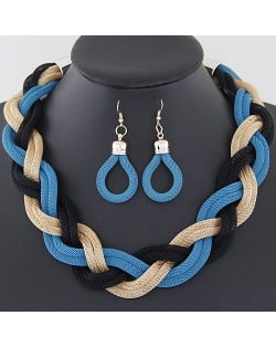 Weaving Dough Twist Design Fashion Alloy Necklace and Earrings Set - Blue and Black