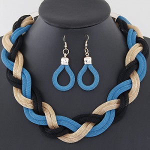 Weaving Dough Twist Design Fashion Alloy Necklace and Earrings Set - Blue and Black